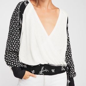 Free People Austin Top Ivory Black NEW NWT